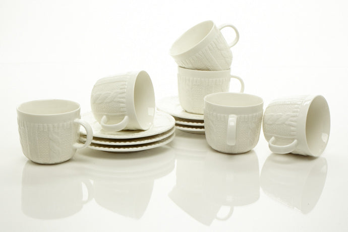 WHITE TEA CUPS & SAUCERS 7.0 OZ (Set of 6)