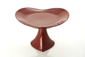 12" FOOTED HEART SHAPED PLATTER, RED GLAZED from inside out heart collection