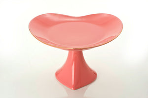 12" FOOTED CAKE PLATE PLATTER pink/gold from inside out heart collection