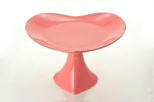 12" FOOTED CAKE PLATE PLATTER pink/platinum from inside out heart collection