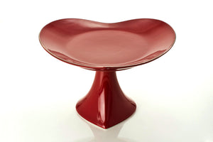 12" FOOTED CAKE PLATE PLATTER red/platinum from inside out heart collection