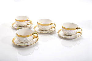 QUILTED TEA CUPS & SAUCERS SET OF 4