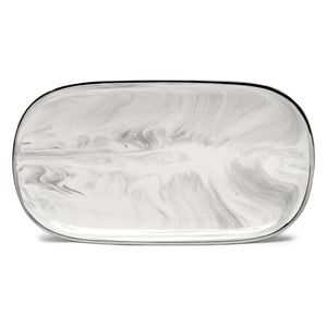 16" OVAL PLATE from the marble collection (grey with white marble combination), top view