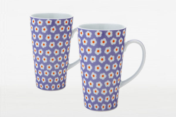 2 Purple Daisy Latte Mugs