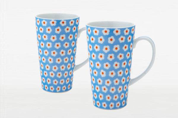 Set of 2 Light Blue Daisy Latte Mugs