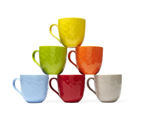 ASSORTED MUGS (SET OF 6) 20OZ, colors yellow, green, orange, light blue, red, and grey. 