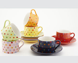 Assorted Polka Dot Cup and Saucer (set of 6)