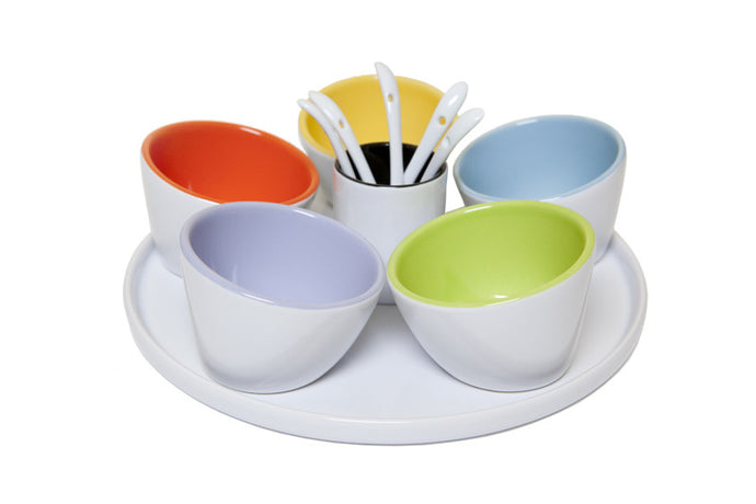 Dip Bowls On Round Tray with Spoons (Set of 12)