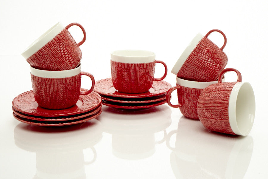 RED TEA CUPS & SAUCERS 7.0 OZ (Set of 6)